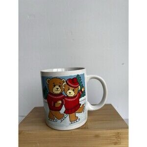 HF 1988 Ice Skating Bears Christmas Mug Vintage Holiday Ceramic Korea